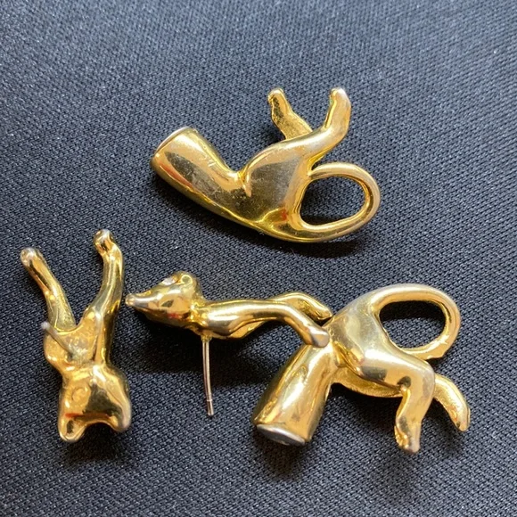 Cats earrings gold tone clear stones - Picture 9 of 12